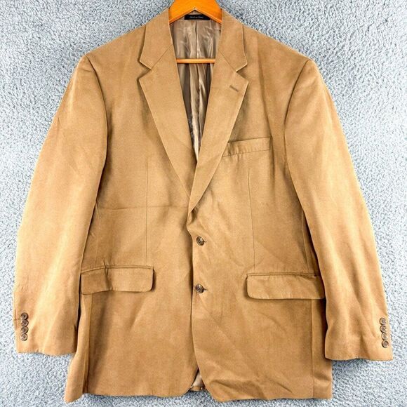 Chaps Blazer Men 42R Tan Polyester Suit Jacket Business Casual Wedding Office - Picture 1 of 15